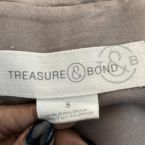 Treasure & Bond Women's Brown 3/4 Sleeve Collared Button Front Top Size Small - Picture 8 of 11